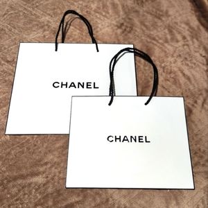 CHANEL White Shopping Bag Set of 2 Small & Medium